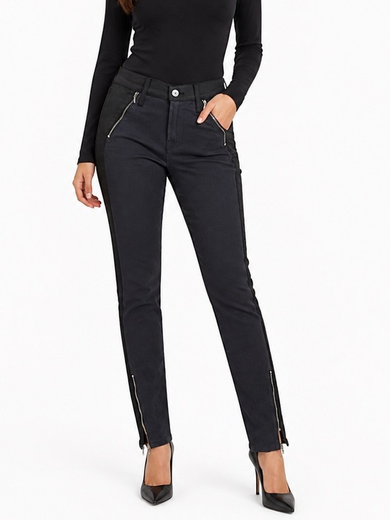 7 For All Mankind Denim - 7 For All Mankind Gray/Black Jeggings Skinny Fit Zipper Detail Stretch Pants
